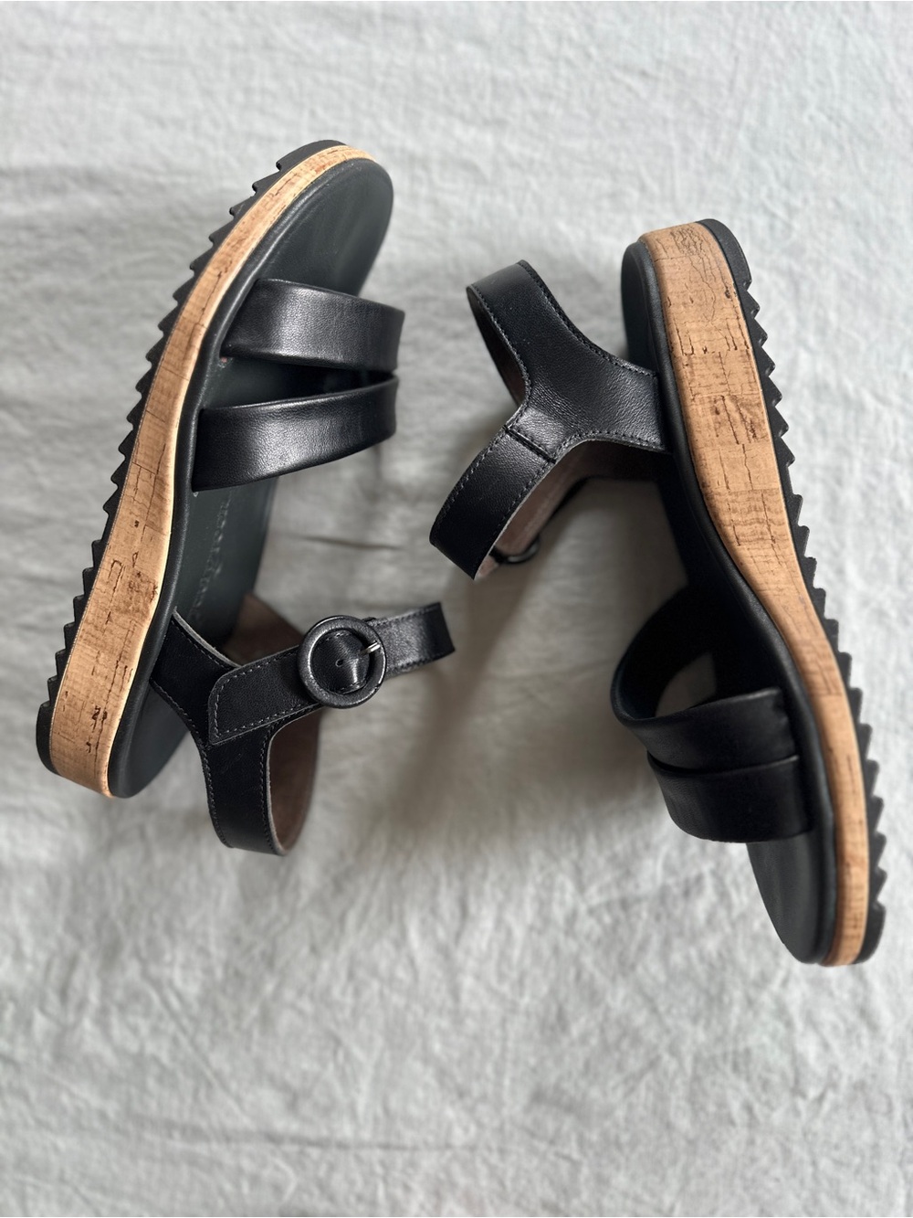 Paul Green Teegan Black Leather Cork Platform Sandals NWOB Size US 7.5 / AT 5 - Picture 6 of 14